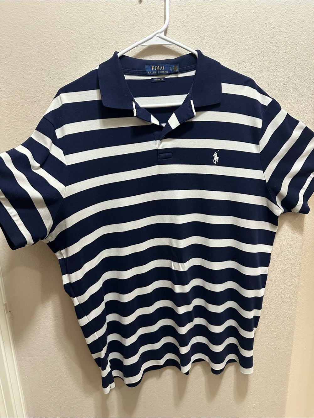 Ralph Lauren Navy & White Striped Polo Shirt